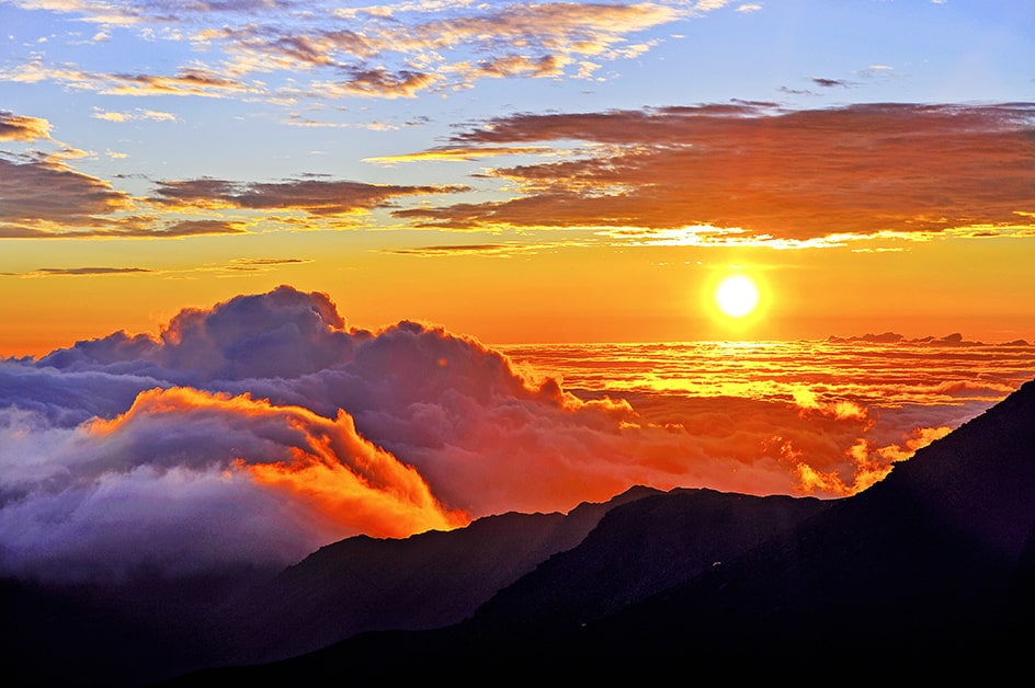 ハレアカラでの夕日（マウイ島）